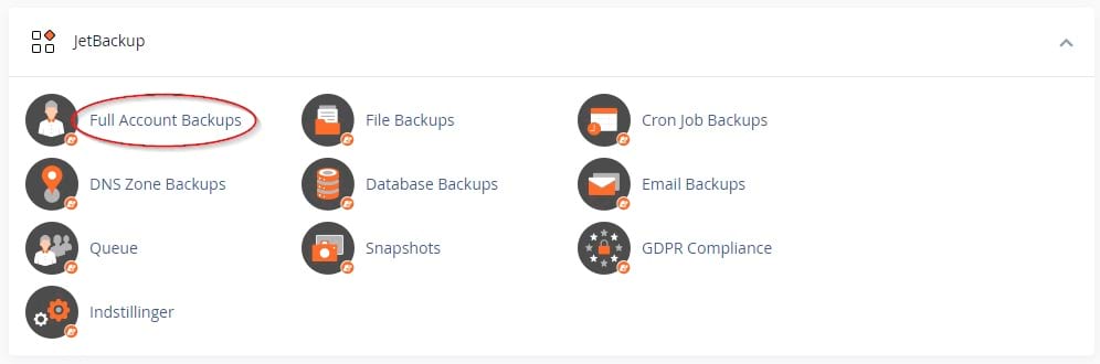 JetBackup Gendannelse af hele kontoen