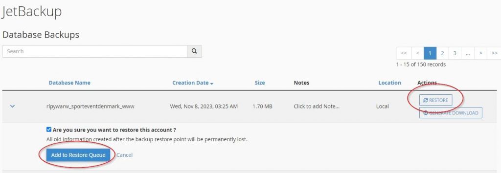 JetBackup Database