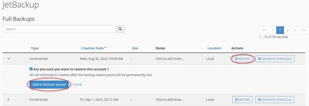 Full account backup